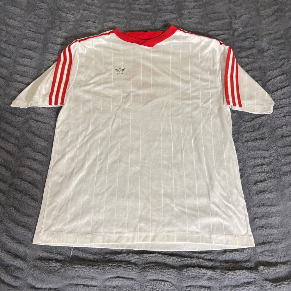 Vintage Adidas Soccer Jersey White Red Shadow Stripe Trefoil Made in USA Large